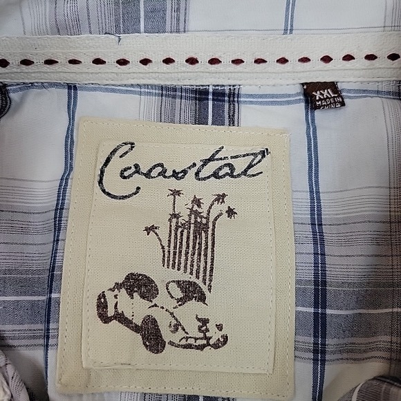 Coastal Mens White Plaid Pearl Snap Western Shirt Sz 2XL Cotton Long Sleeve - Picture 4 of 9